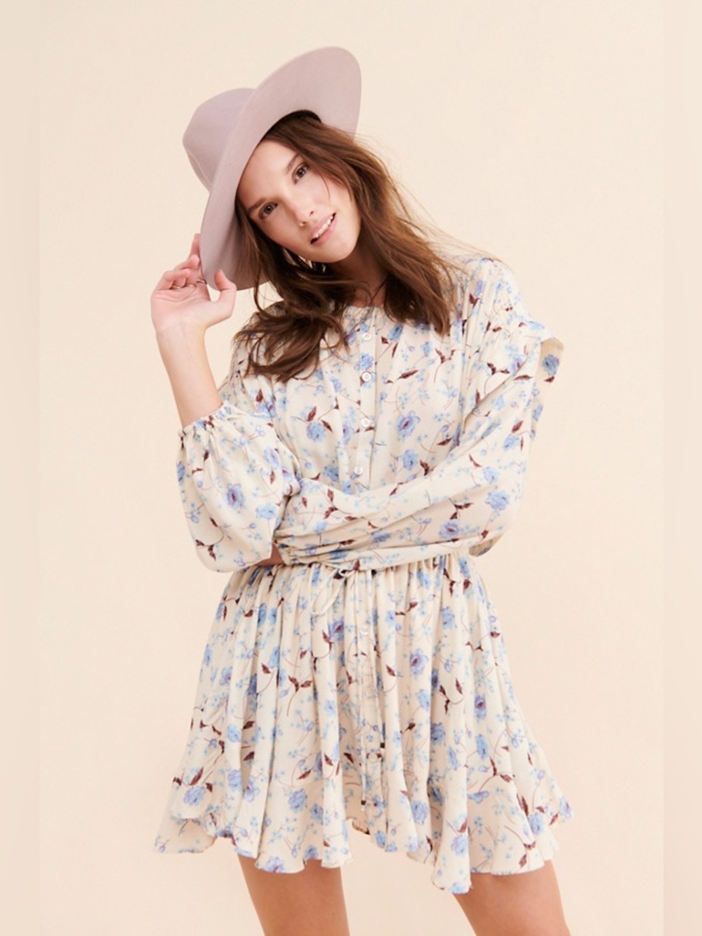 Free People Flower Fields Mini Dress White & Blue Floral - Size Small